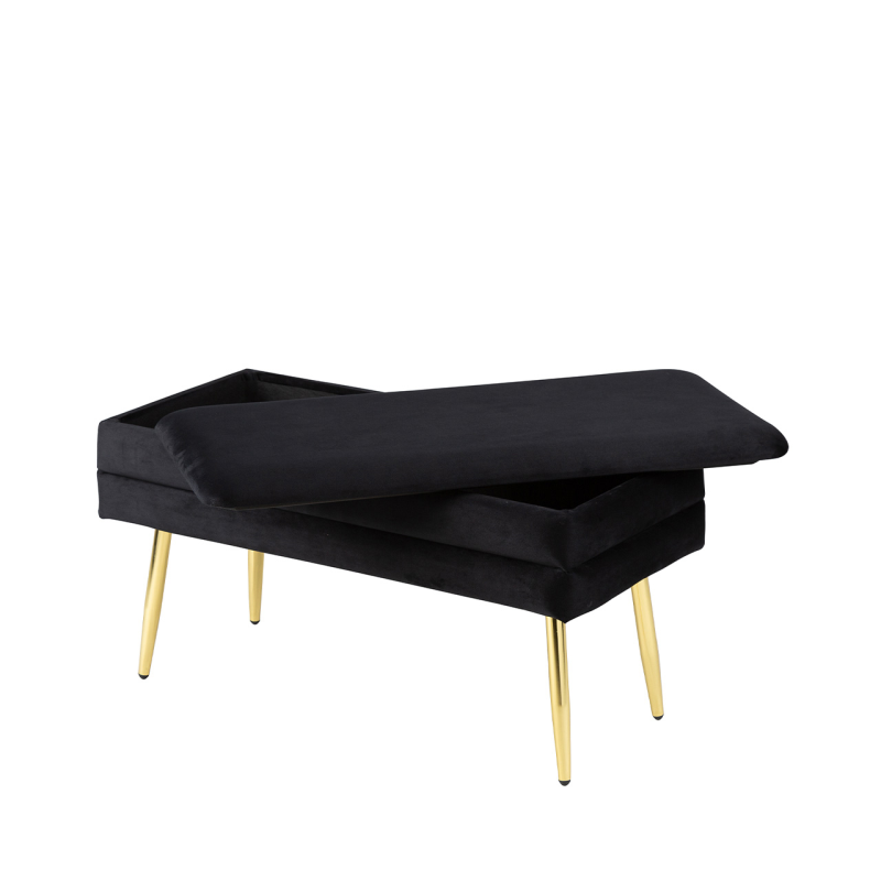 Storage Bench Black Velvet with Gold Legs