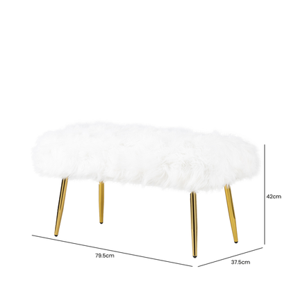 White Faux Fur Bench with Gold Legs