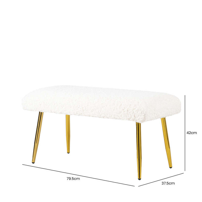 White Boucle Bench with Gold Legs