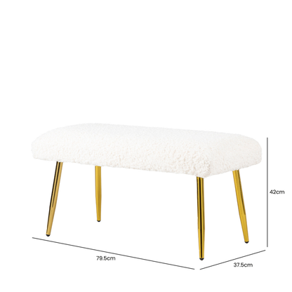 White Boucle Bench with Gold Legs