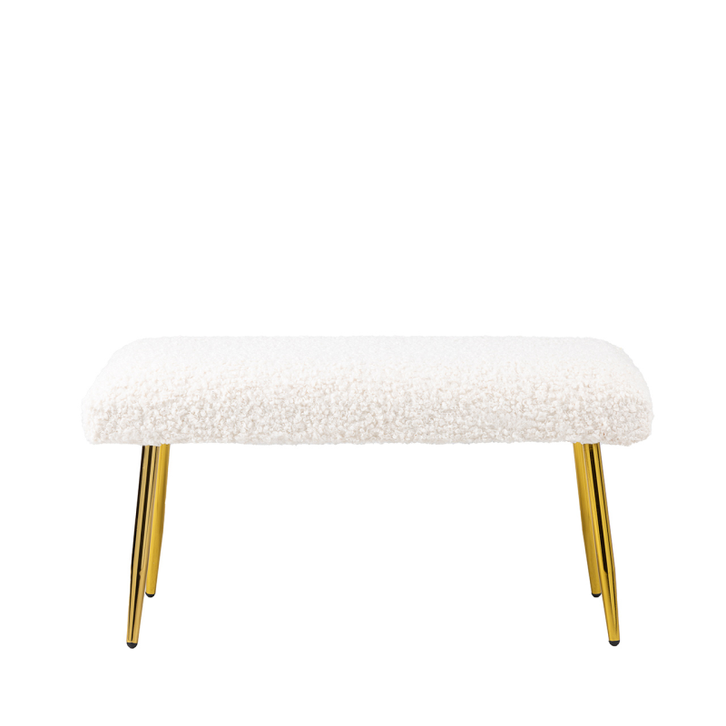 White Boucle Bench with Gold Legs