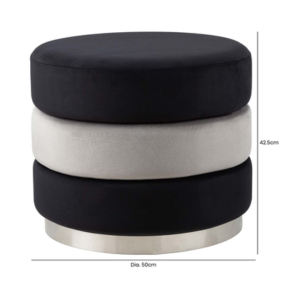 Black and Grey Round Ottoman with Chrome Base