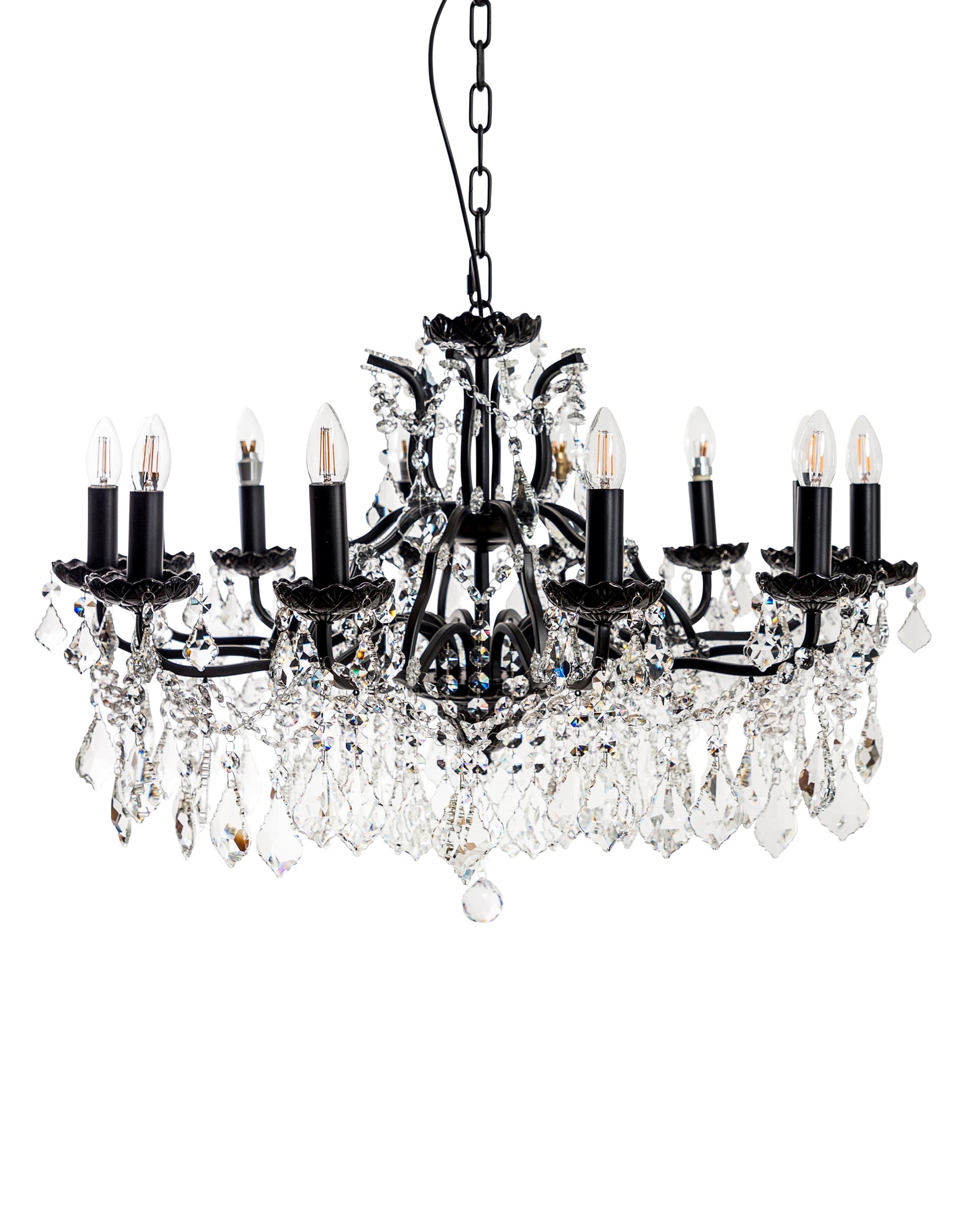 LARGE 12 BRANCH MATT BLACK SHALLOW CHANDELIER