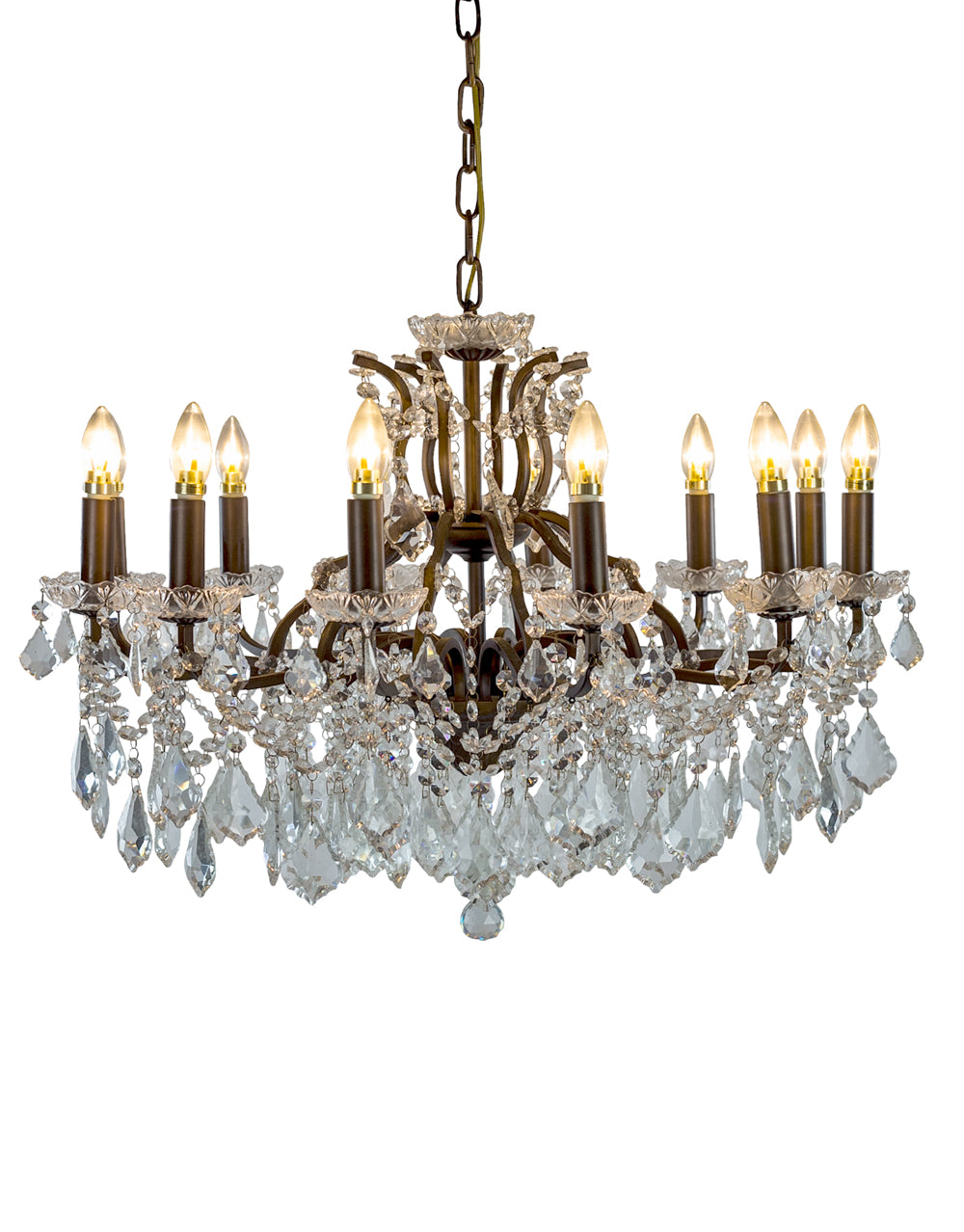 LARGE 12 BRANCH BRONZE SHALLOW CHANDELIER