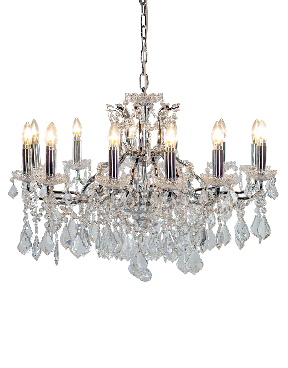 LARGE 12 BRANCH CHROME SHALLOW CHANDELIER