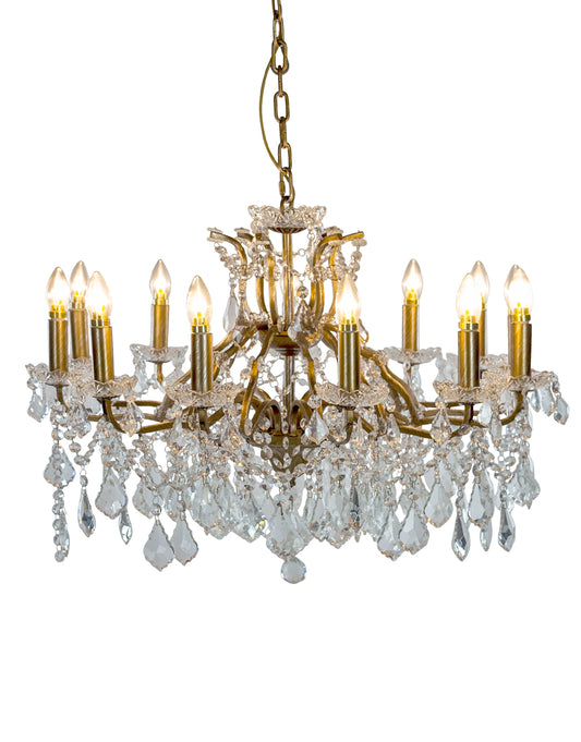 LARGE 12 BRANCH SHALLOW GOLD CHANDELIER