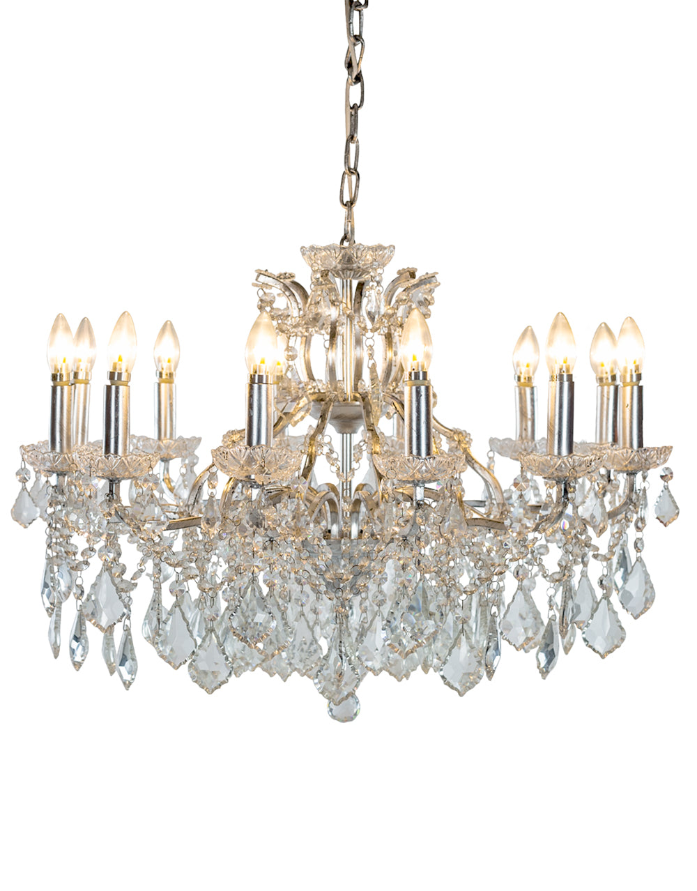 SHALLOW SILVER LEAF 12 BRANCH CHANDELIER