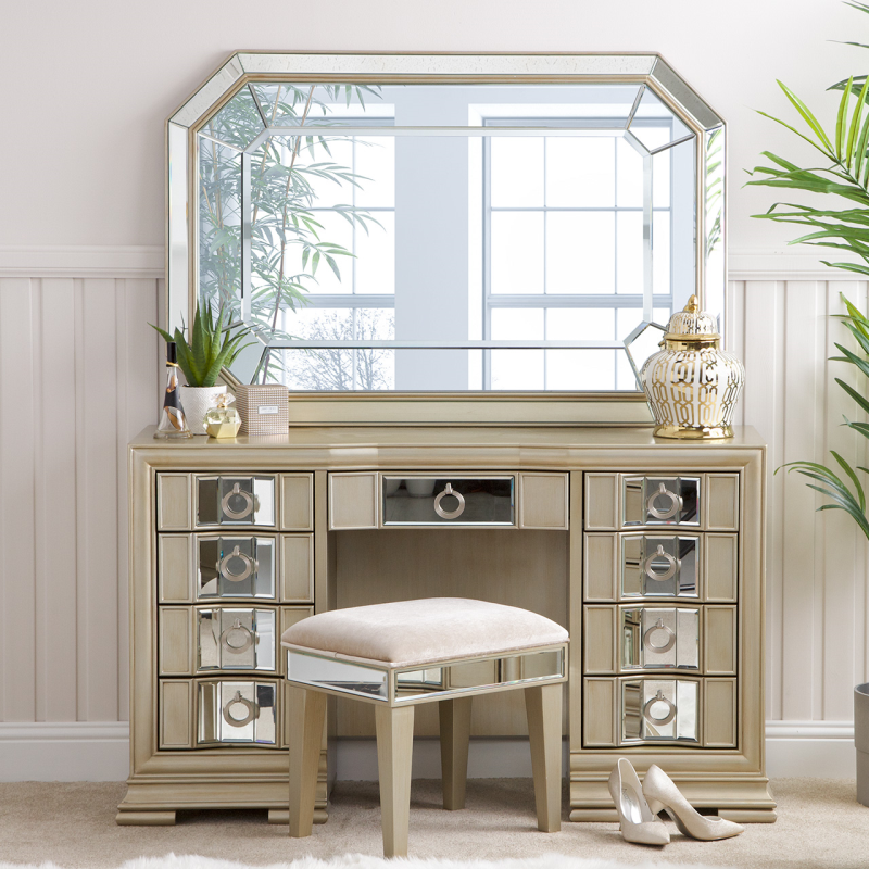 Lucca Mirror Champagne 9 Drawer Dressing Table