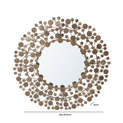 93.5cm Antique Gold Art Deco Round Wall Mirror