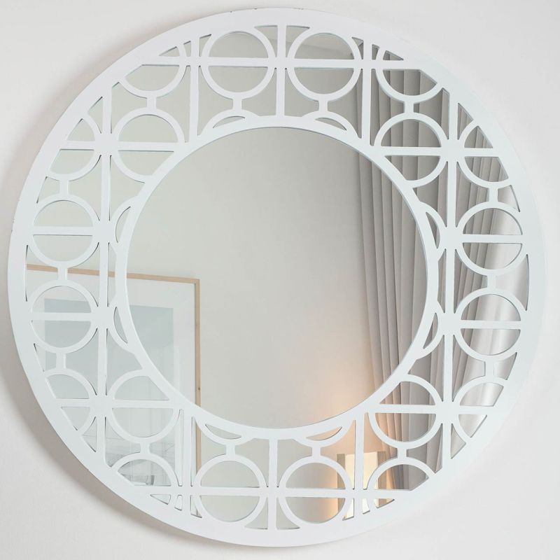 100cm Torino White Wood Round Wall Mirror