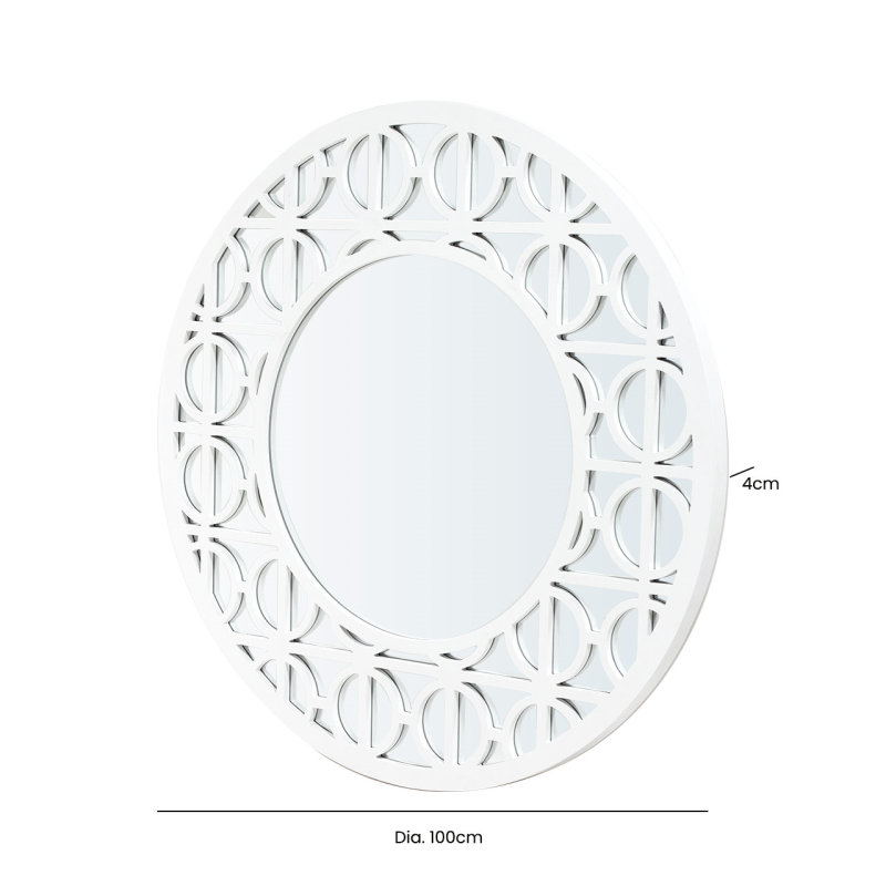 100cm Torino White Wood Round Wall Mirror