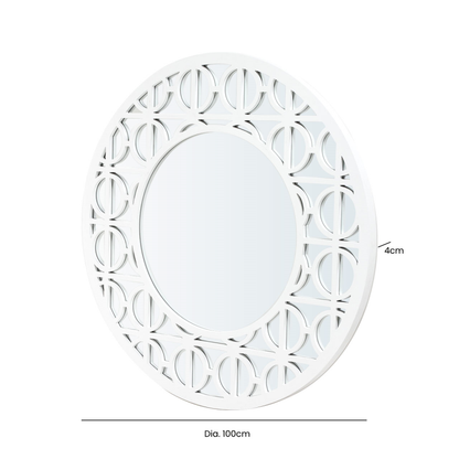 100cm Torino White Wood Round Wall Mirror