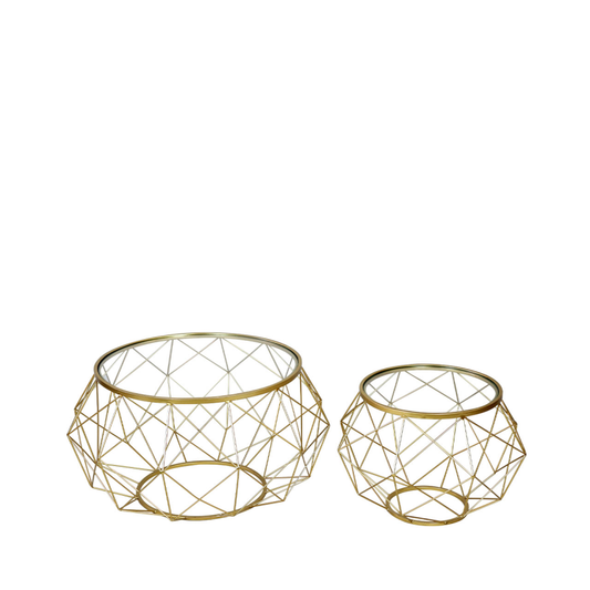 Set of 2 Gold Metal Mesh Coffee Table with Glass Top