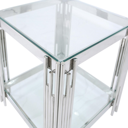 Cohen Steel Tubes and Clear Glass End Table