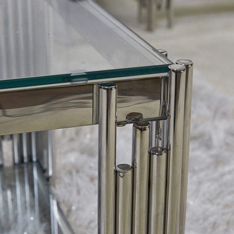 Cohen Steel Tubes and Clear Glass End Table