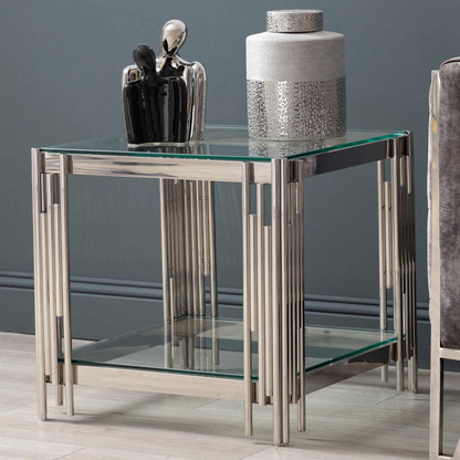 Cohen Steel Tubes and Clear Glass End Table