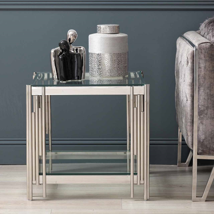 Cohen Steel Tubes and Clear Glass End Table