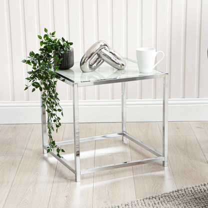 Carra White Marble Effect End Table