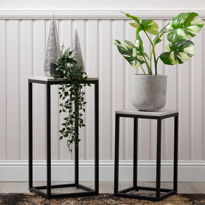 Set of 2 Black and Grey Plant Stand