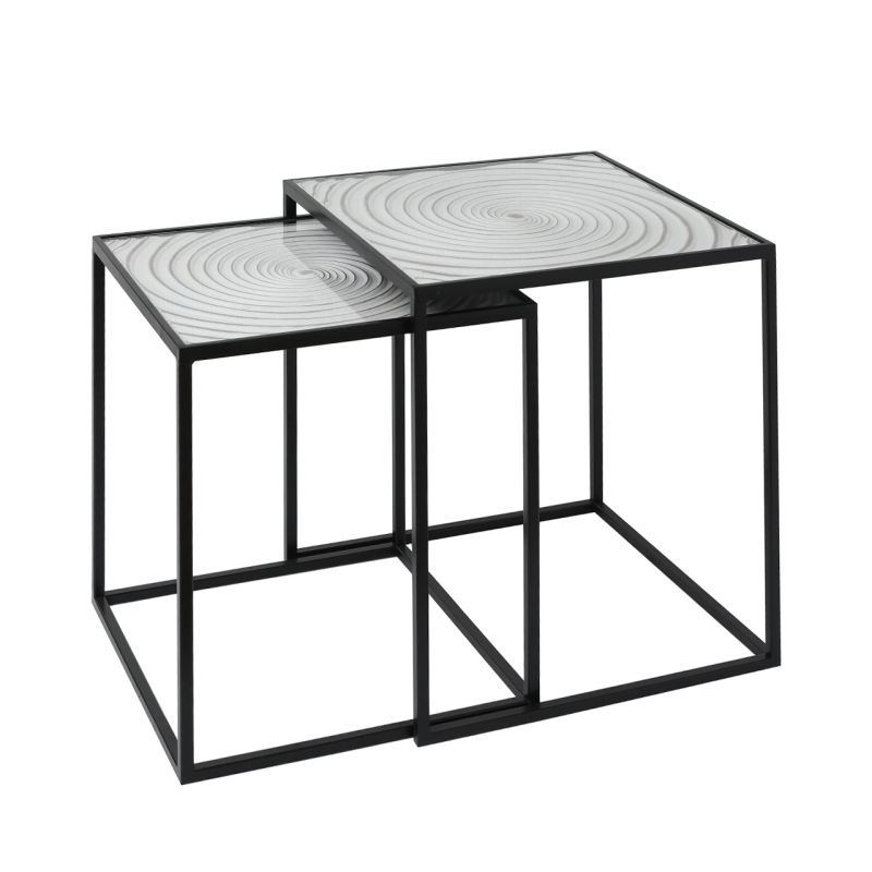 Set of 2 Black Metal with Spiral White Top Nesting Tables