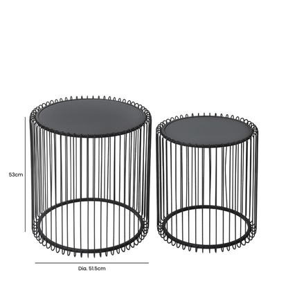 Nest Of 2 Mia Metal End Tables Black with Black Mirror Top