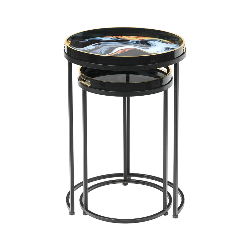 Olin Set of 2 Black Blue and Yellow Nesting Tables