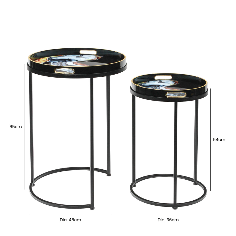 Olin Set of 2 Black Blue and Yellow Nesting Tables