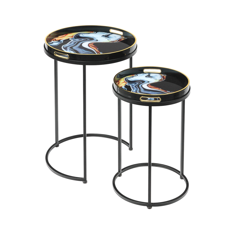 Olin Set of 2 Black Blue and Yellow Nesting Tables