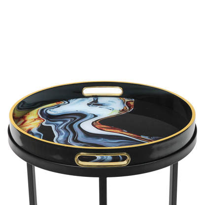 Olin Set of 2 Black Blue and Yellow Nesting Tables