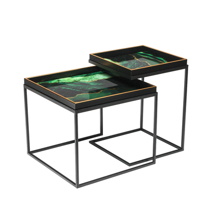 Set of 2 Green and Gold Nesting Tables