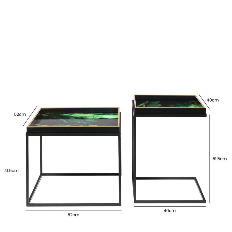 Set of 2 Green and Gold Nesting Tables