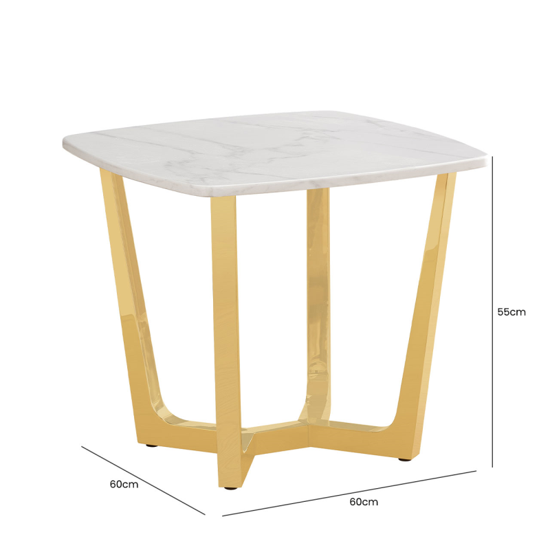 Meghan Gold Metal with White Faux Marble Top End Table