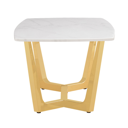 Meghan Gold Metal with White Faux Marble Top End Table