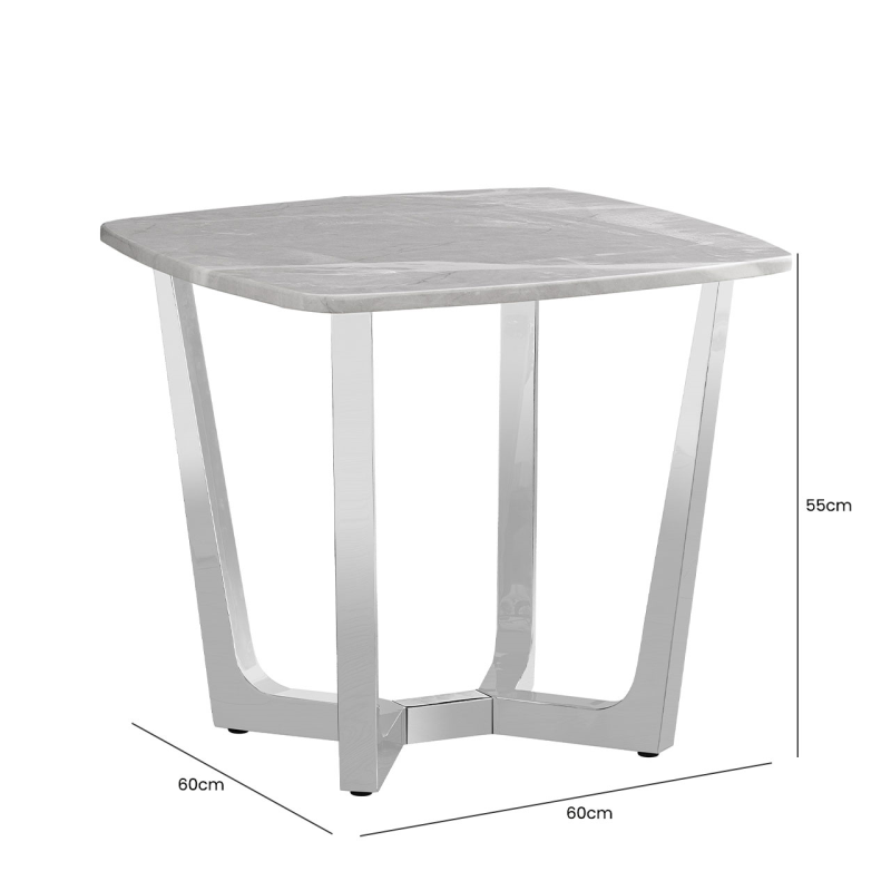 Meghan Chrome Metal with Grey Faux Marble Top End Table