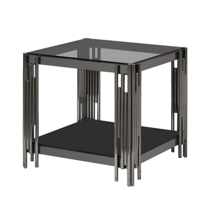 Cohen Black Gunmetal Steel Tubes and Smoke Glass Top End Table