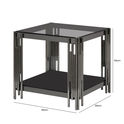 Cohen Black Gunmetal Steel Tubes and Smoke Glass Top End Table