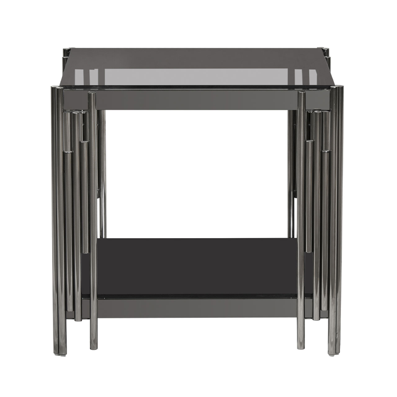 Cohen Black Gunmetal Steel Tubes and Smoke Glass Top End Table