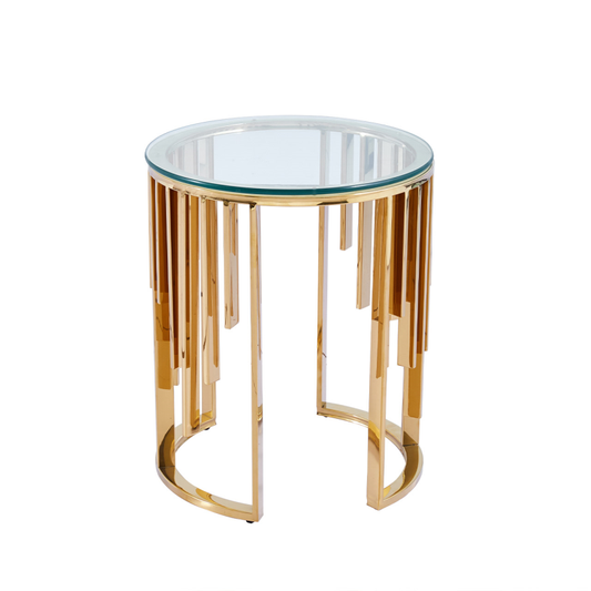 Owen Round Gold Metal with Clear Glass Top End Table