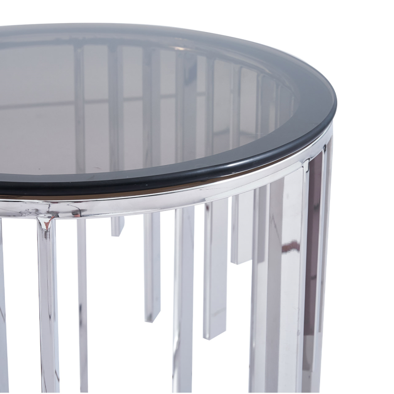 Owen Round Chrome with Smoke Glass Top Metal End Table