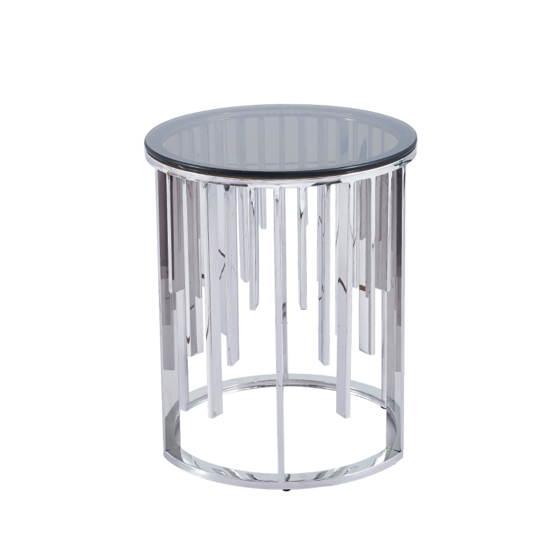 Owen Round Chrome with Smoke Glass Top Metal End Table