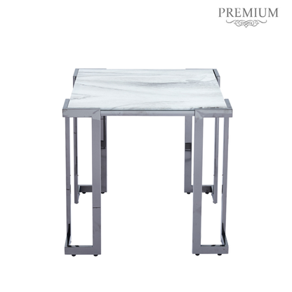 Aamari Grey Gunmetal with White Faux Marble Glass Top End Table