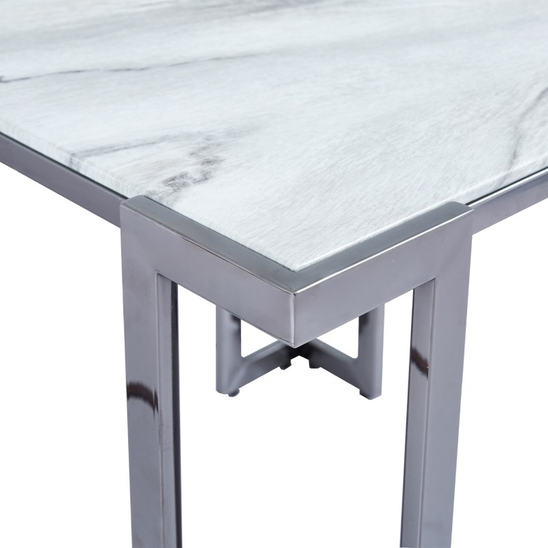 Aamari Grey Gunmetal with White Faux Marble Glass Top End Table