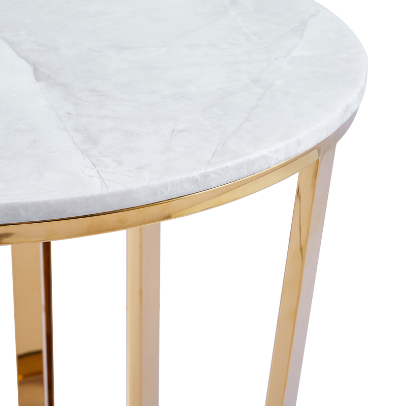 60cm Round Gold with White Faux Marble Top End Table