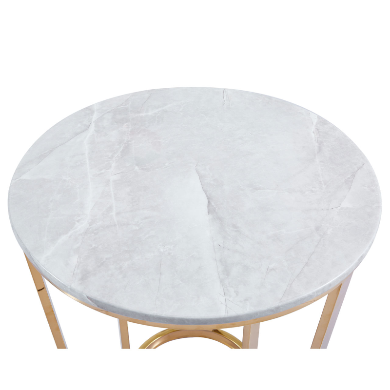 60cm Round Gold with White Faux Marble Top End Table