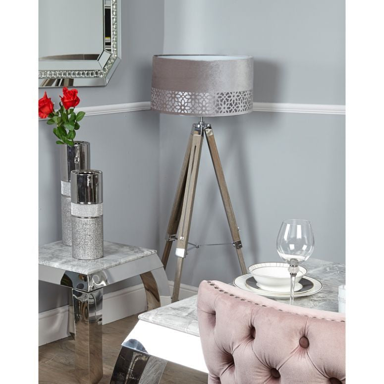 Wood Tripod Floor Lamp With Grey Shade