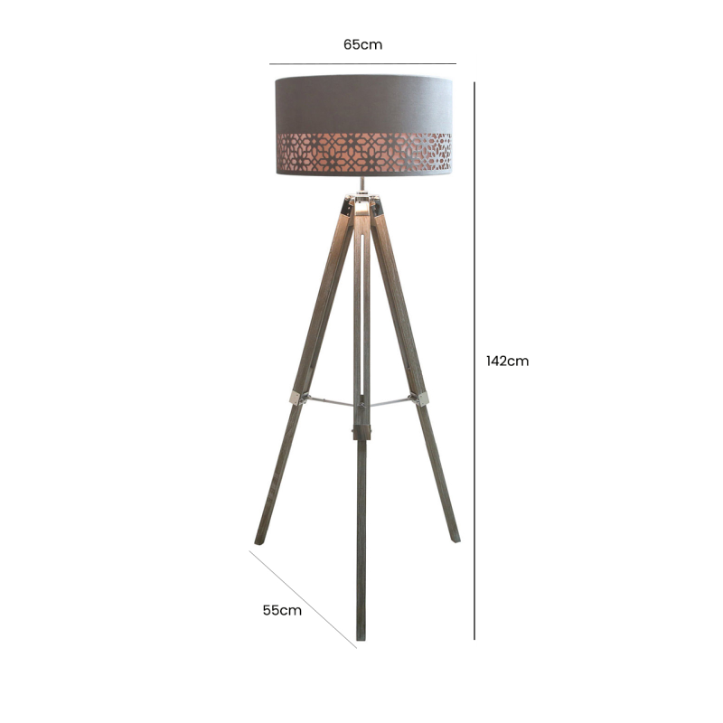 Wood Tripod Floor Lamp With Grey Shade