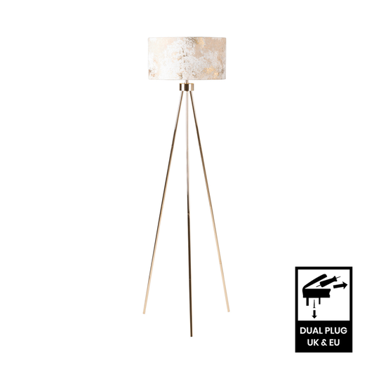 159cm Gold Tripod Floor Lamp with Ivory Linen Shade Gold Inside