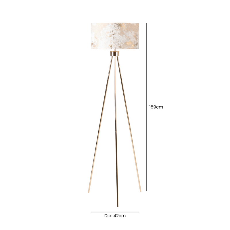 159cm Gold Tripod Floor Lamp with Ivory Linen Shade Gold Inside