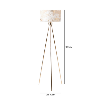 159cm Gold Tripod Floor Lamp with Ivory Linen Shade Gold Inside