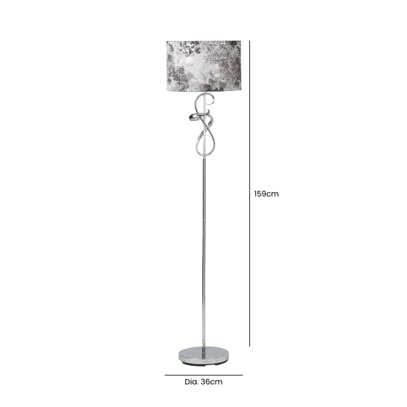 159cm Chrome Swirl Floor Lamp 2T Black and White Linen Shade Silver Inside